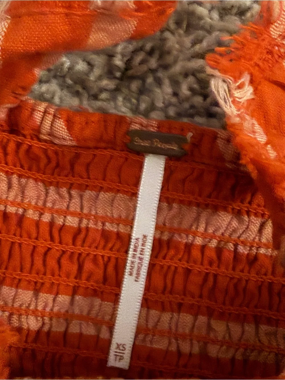 Free People Rust and Light Orange Striped Smocked Ruffle Strap Crop Top